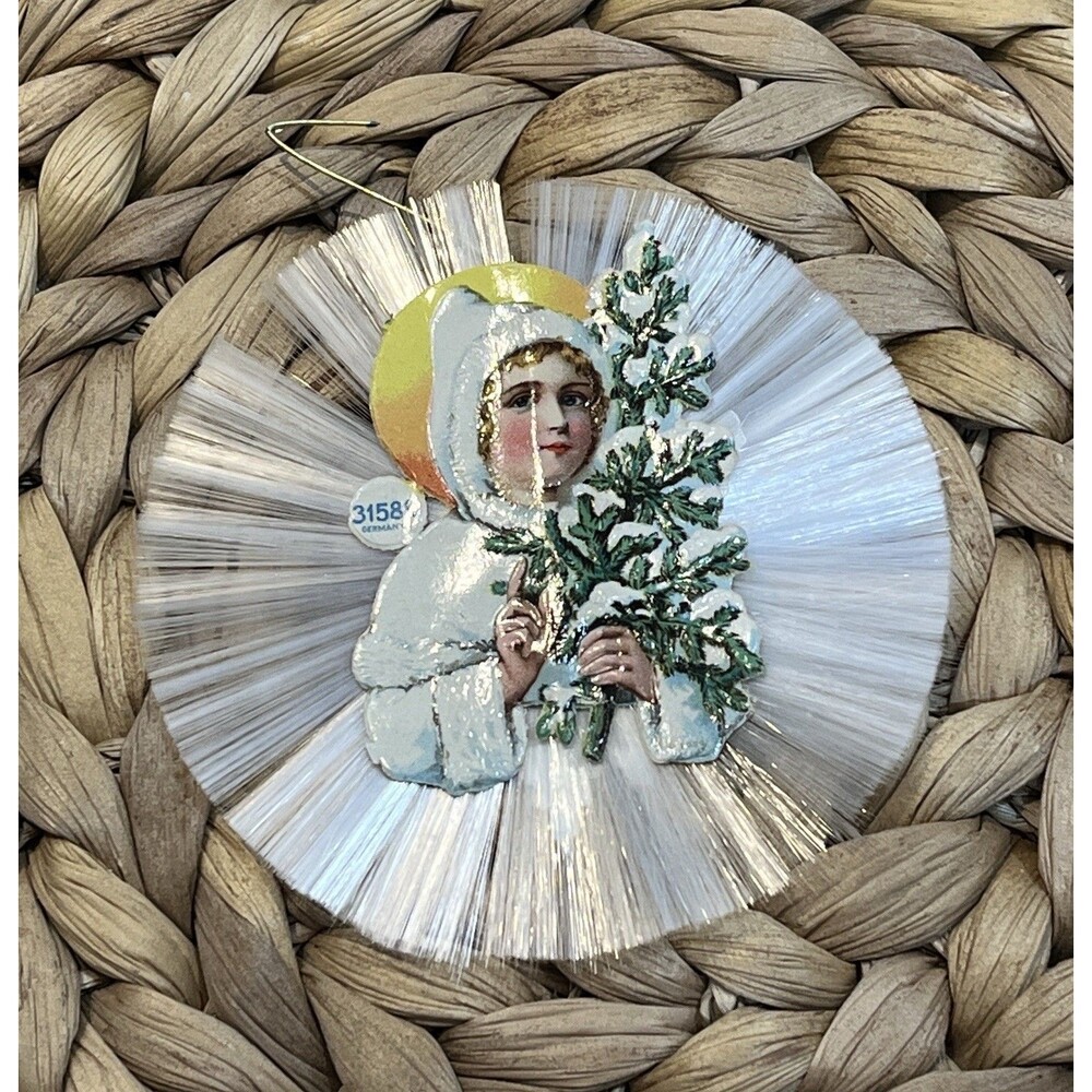 Antique German Angel Die-cut- Spun Glass Star Ornament 1900 Victorian